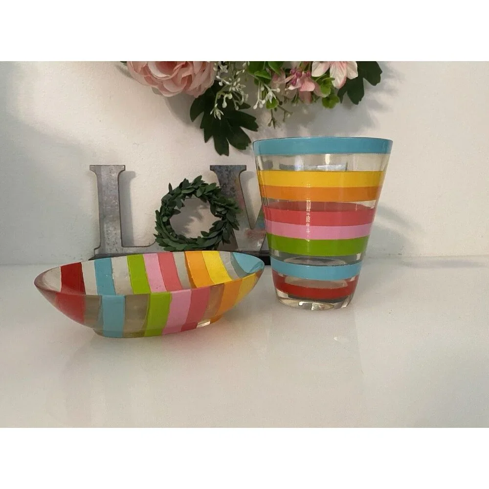 Vintage 1970s Retro Acrylic Rainbow Bathroom Accessory Set Tumbler Soap Dish GUC